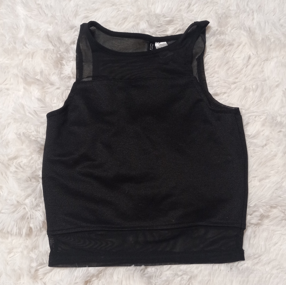 H&M Black stretchy mesh and solid black  crop top tank top size XS